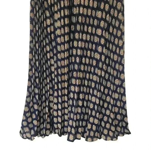 Banana Republic Women's Navy Blue Polyester Accordion Pleated Geo Print Maxi Ski - Picture 12 of 14